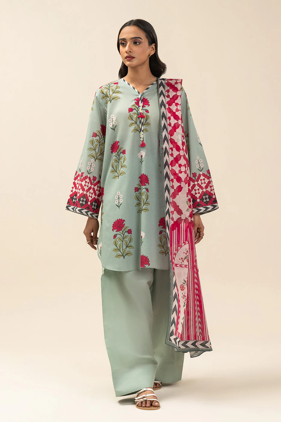 3 PIECE PRINTED LAWN SUIT-SPRING ESCAPE (UNSTITCHED) - Image 2