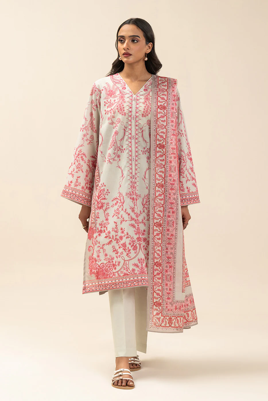 3 PIECE PRINTED LAWN SUIT-CRIMSON SUN (UNSTITCHED) - Image 2