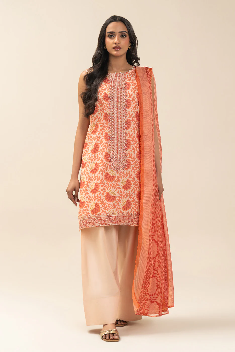3 PIECE EMBROIDERED LAWN SUIT-CORAL JACQUARD (UNSTITCHED) - Image 2