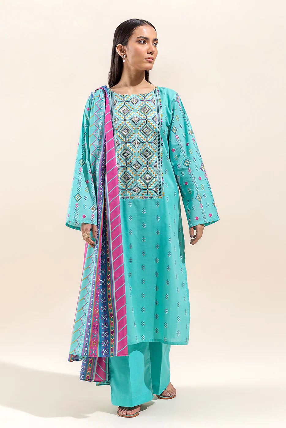 2 PIECE EMBROIDERED LAWN SUIT-REEF WATERS (UNSTITCHED) - Image 2