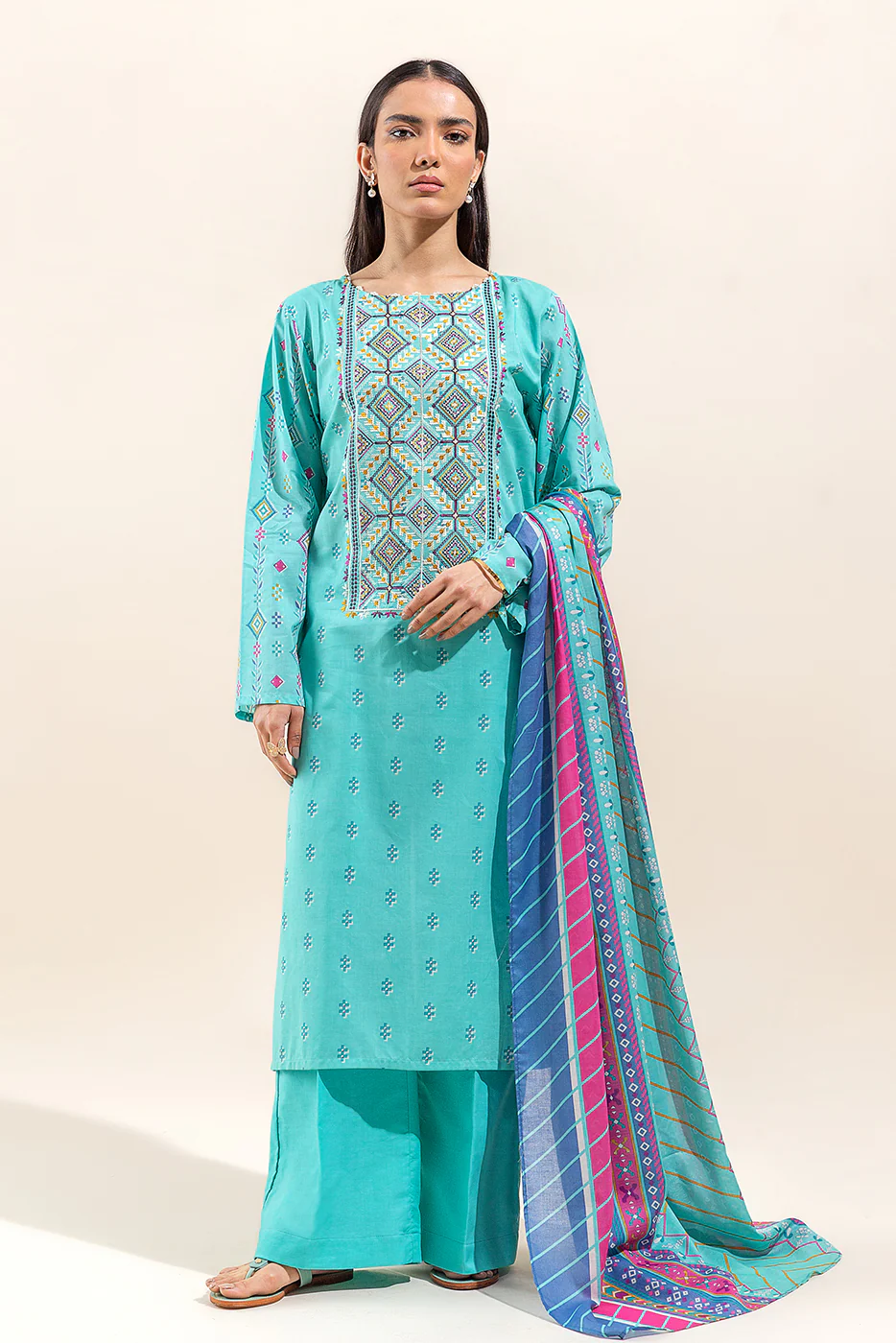 2 PIECE EMBROIDERED LAWN SUIT-REEF WATERS (UNSTITCHED) - Image 6