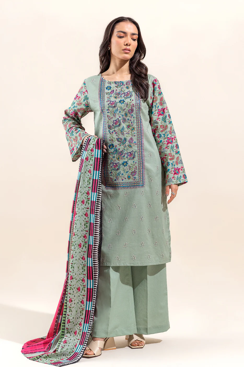2 PIECE EMBROIDERED LAWN SUIT-PISTACHIO ORCHID(UNSTITCHED) - Image 6