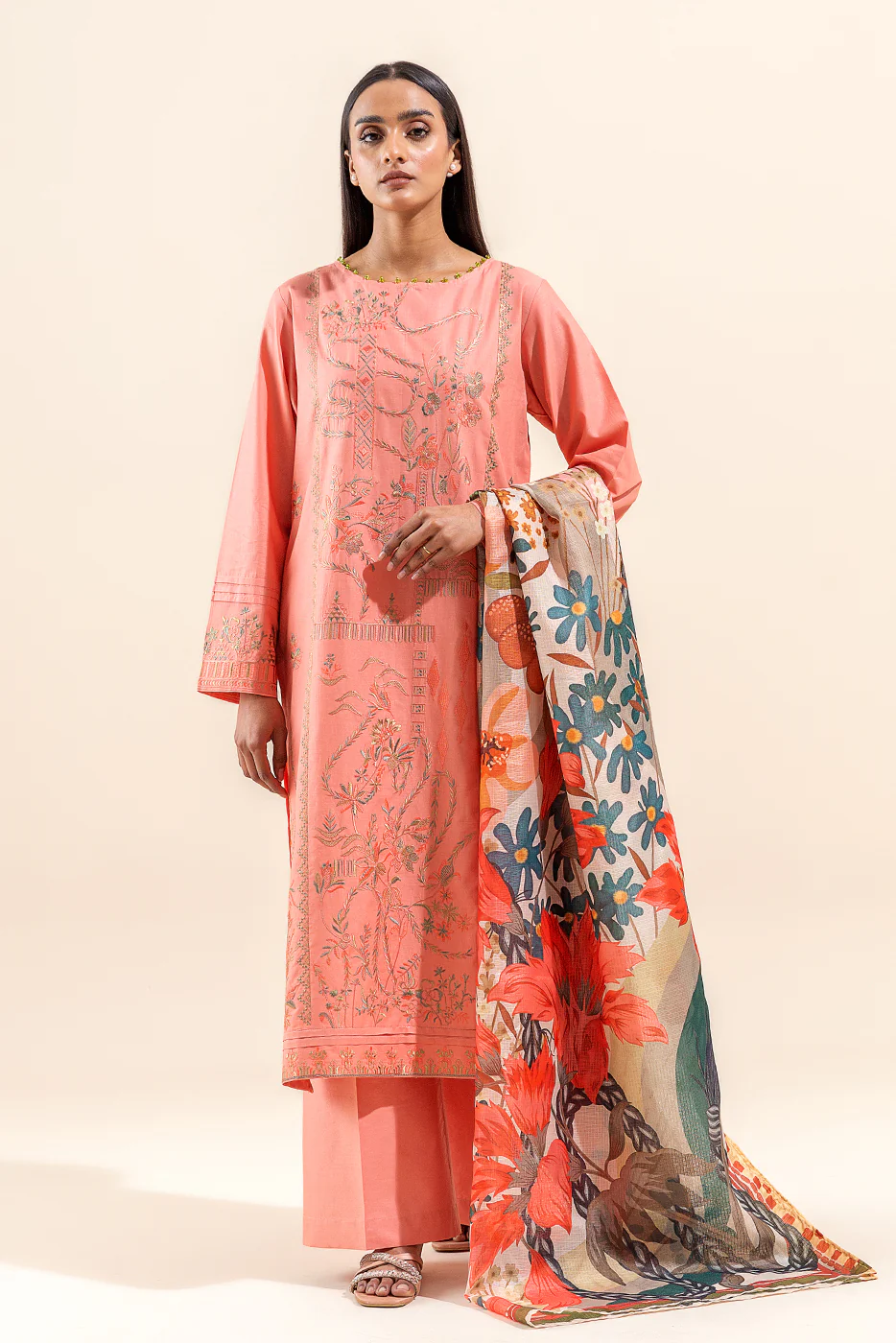 2 PIECE EMBROIDERED LAWN SUIT-CORAL BELLS (UNSTITCHED) - Image 6