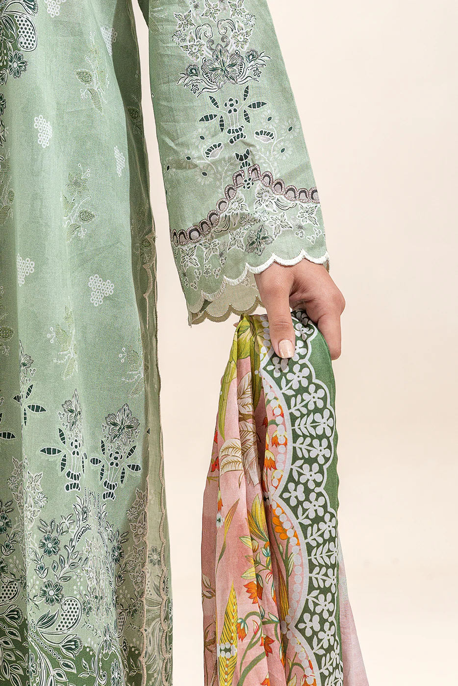 2 PIECE PRINTED LAWN SUIT-GREYED JADE (UNSTITCHED) - Image 3