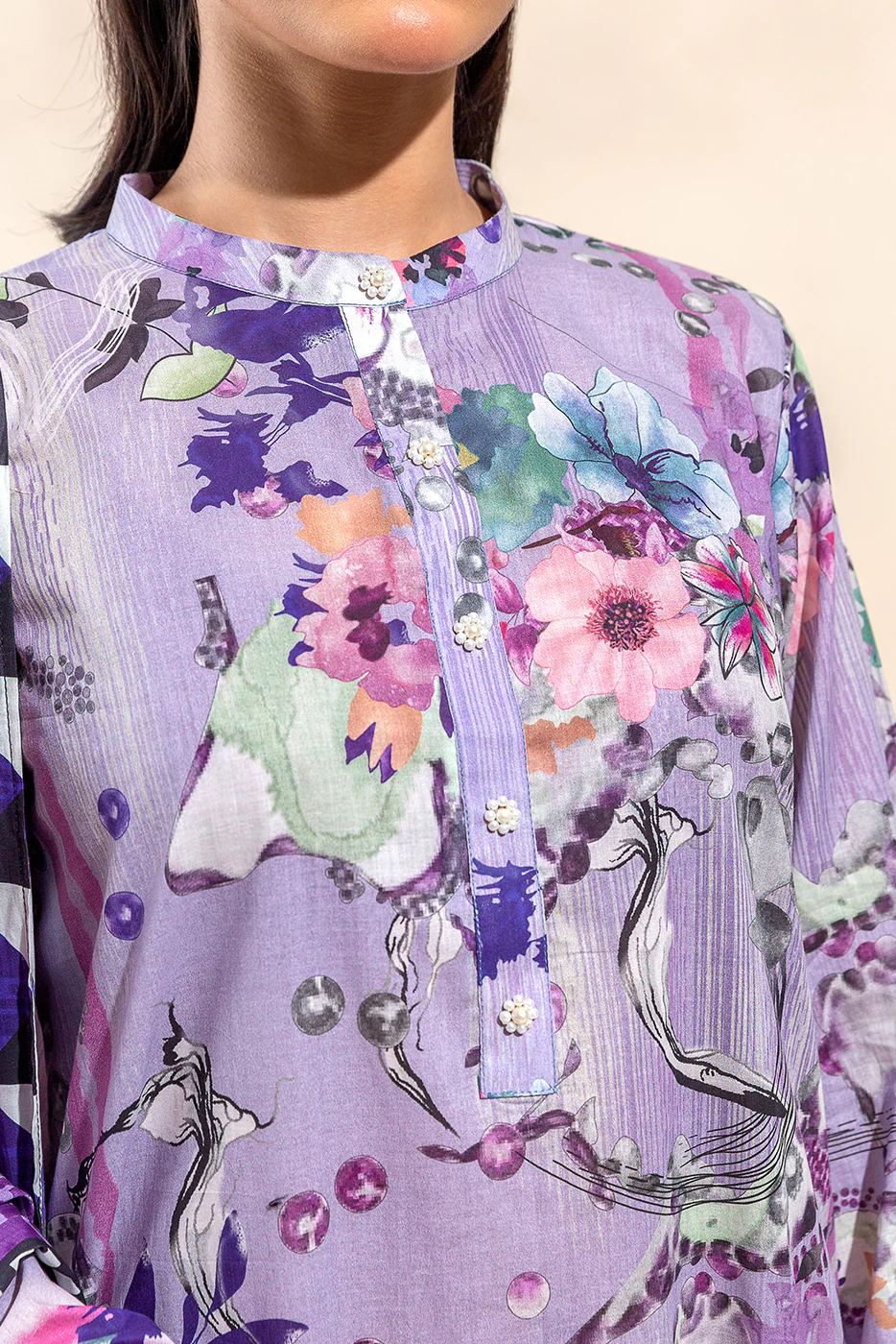 2 PIECE PRINTED LAWN SUIT-HEATHER GLOOM (UNSTITCHED) - Image 4