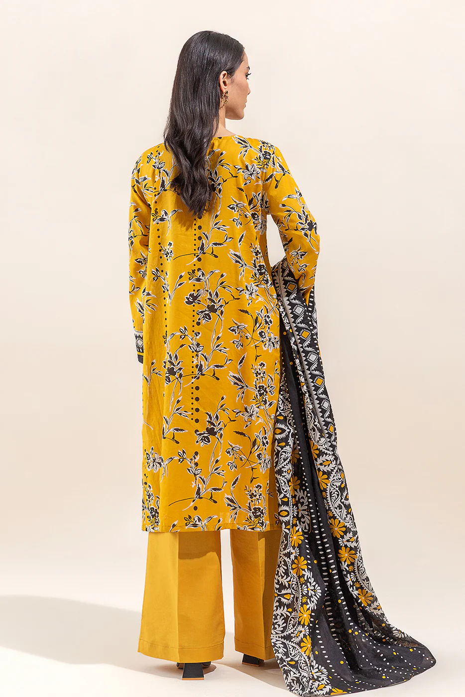 2 PIECE PRINTED LAWN SUIT-YELLOW MIST (UNSTITCHED) - Image 5