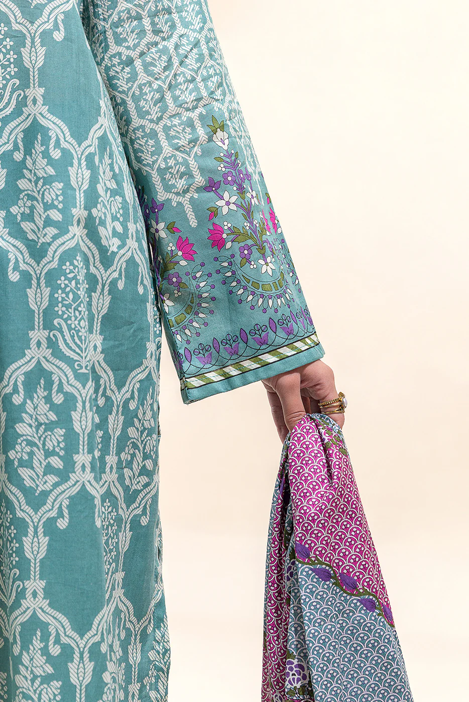 2 PIECE PRINTED LAWN SUIT-DUSTY TEAL (UNSTITCHED) - Image 3