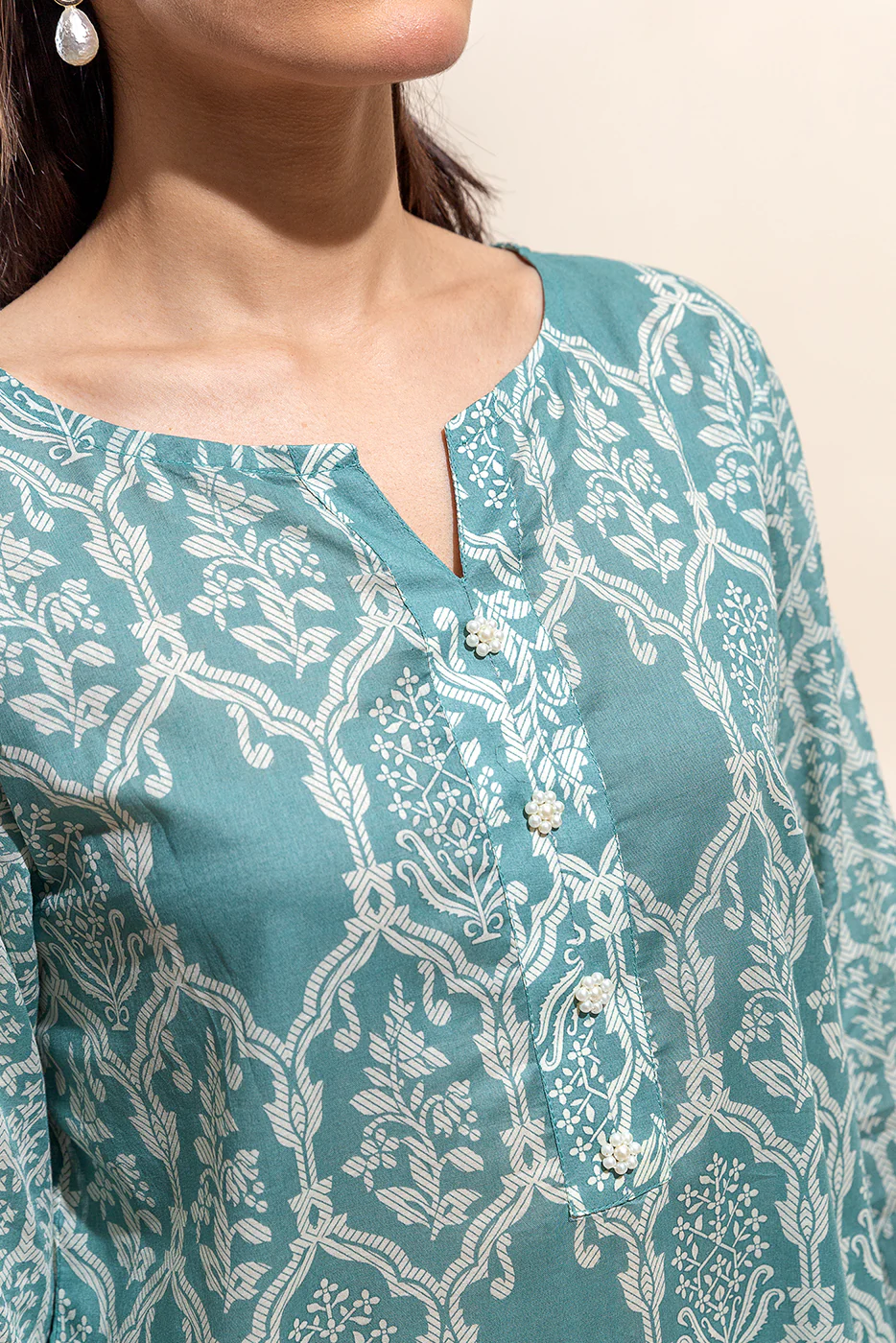 2 PIECE PRINTED LAWN SUIT-DUSTY TEAL (UNSTITCHED) - Image 4