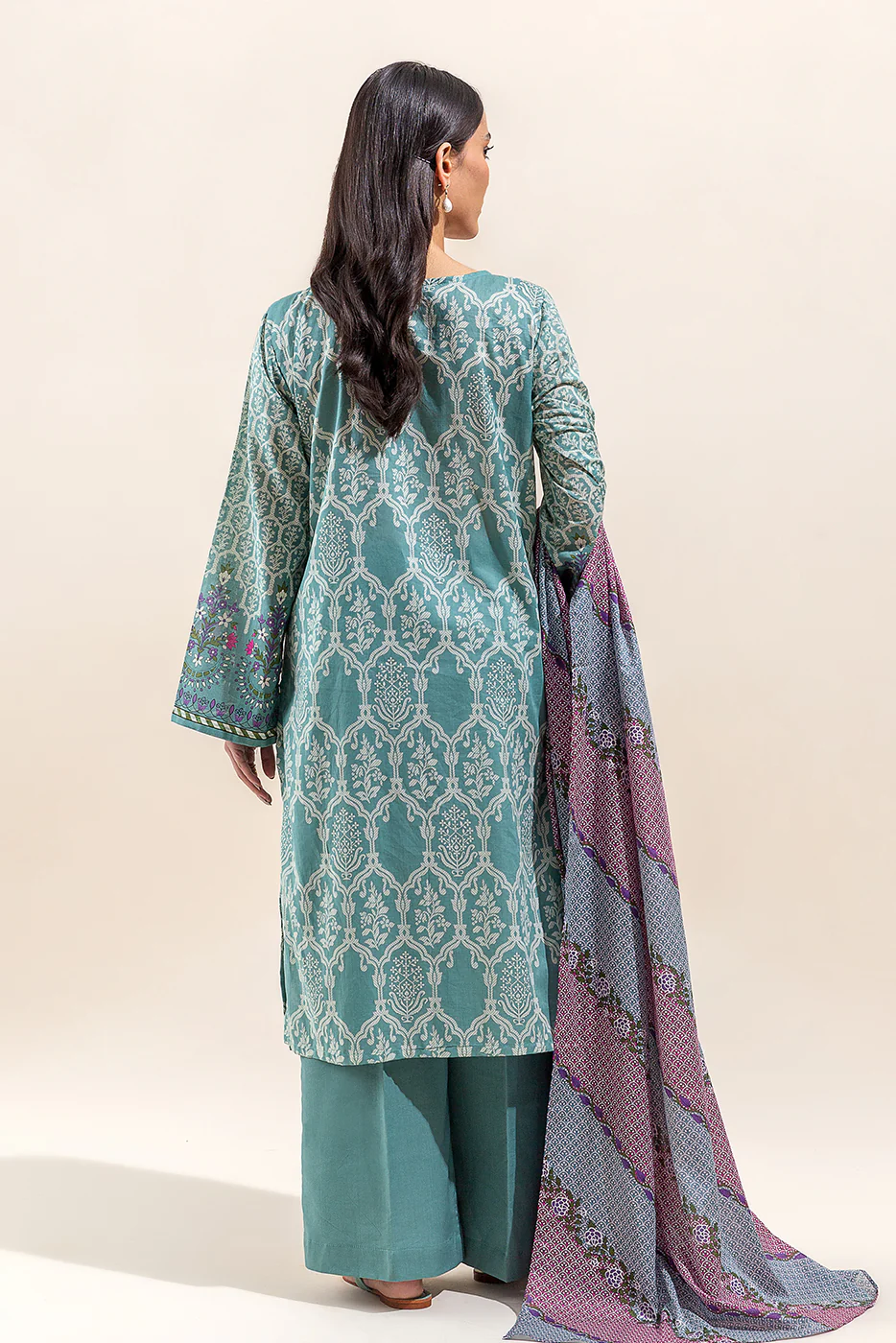 2 PIECE PRINTED LAWN SUIT-DUSTY TEAL (UNSTITCHED) - Image 5