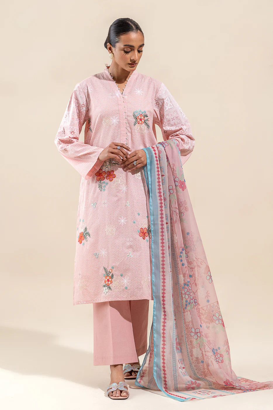 3 PIECE EMBROIDERED LAWN SUIT-ORNATE BLUSH (UNSTITCHED) - Image 6
