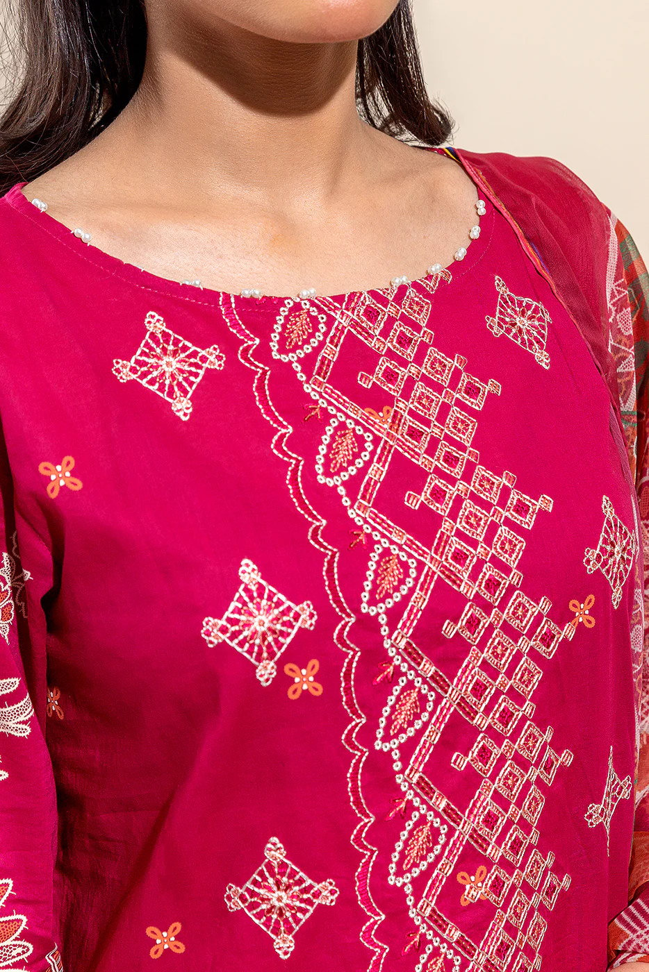 3 PIECE EMBROIDERED LAWN SUIT-SCARLET STONE (UNSTITCHED) - Image 4
