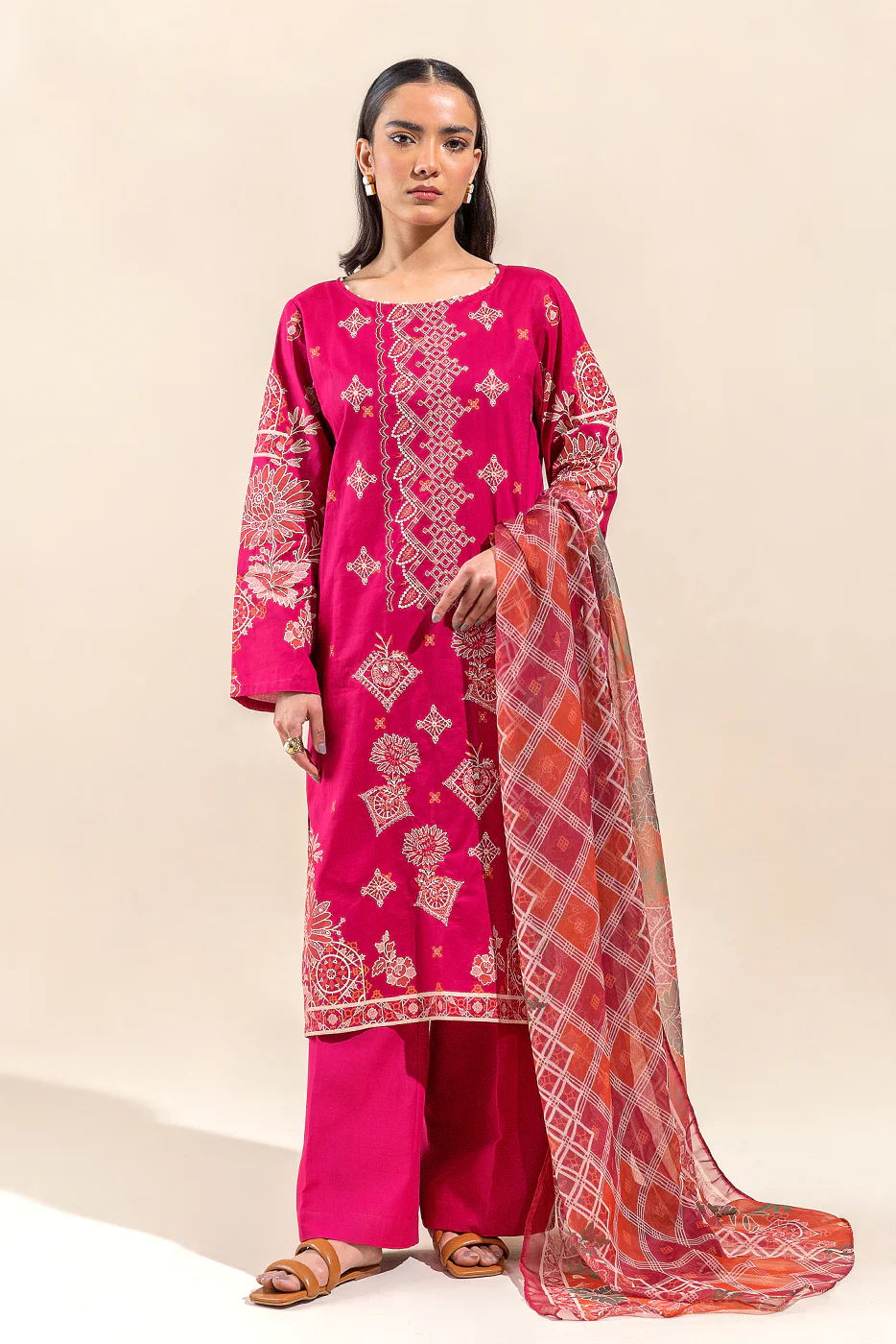 3 PIECE EMBROIDERED LAWN SUIT-SCARLET STONE (UNSTITCHED) - Image 6