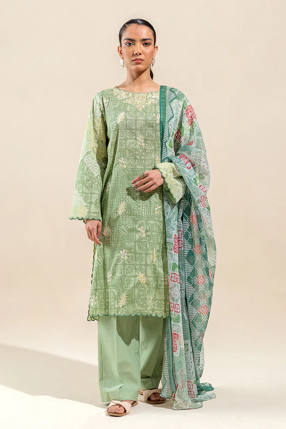 3 PIECE EMBROIDERED LAWN SUIT-SAGE PEARL (UNSTITCHED) - Image 2