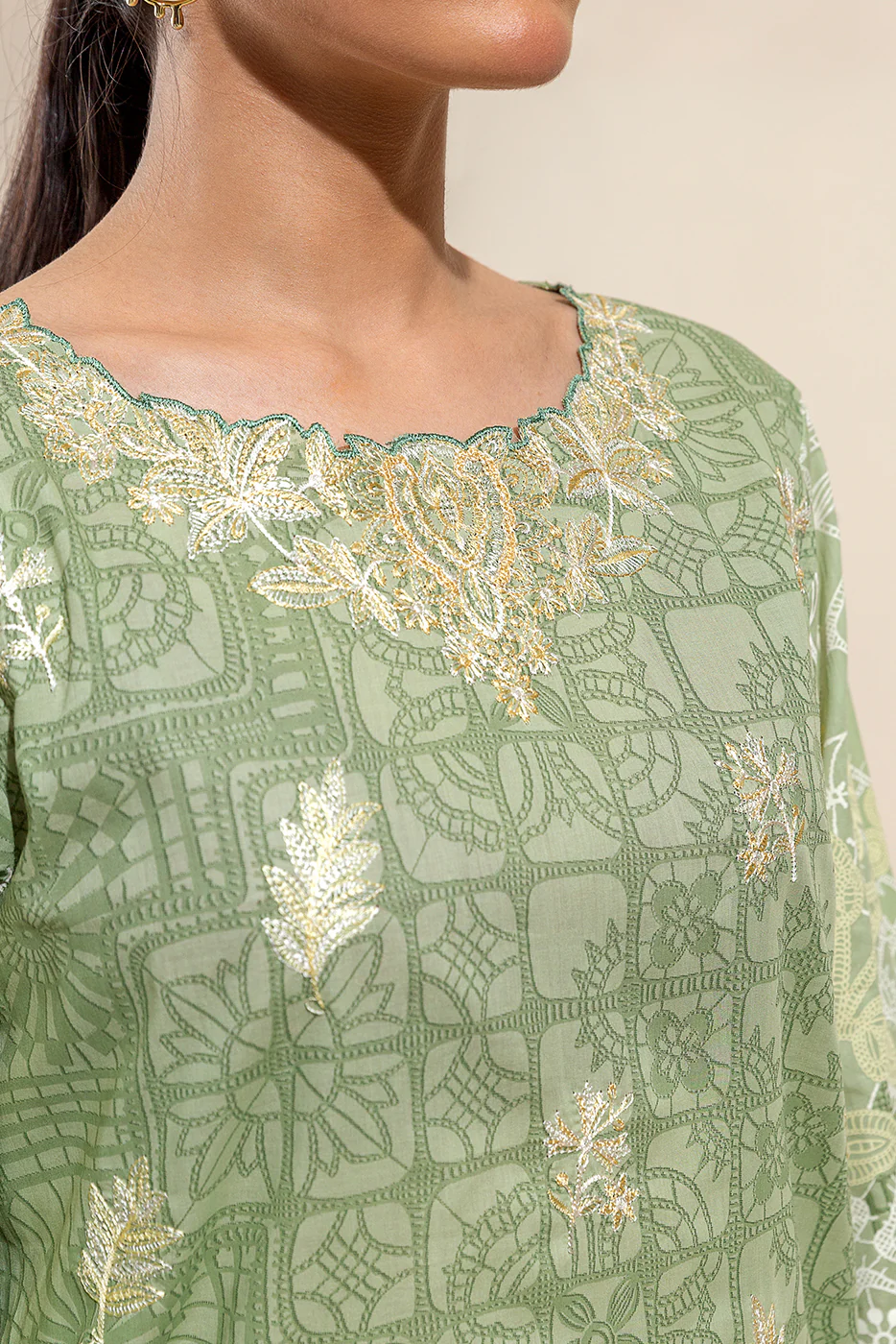 3 PIECE EMBROIDERED LAWN SUIT-SAGE PEARL (UNSTITCHED) - Image 4
