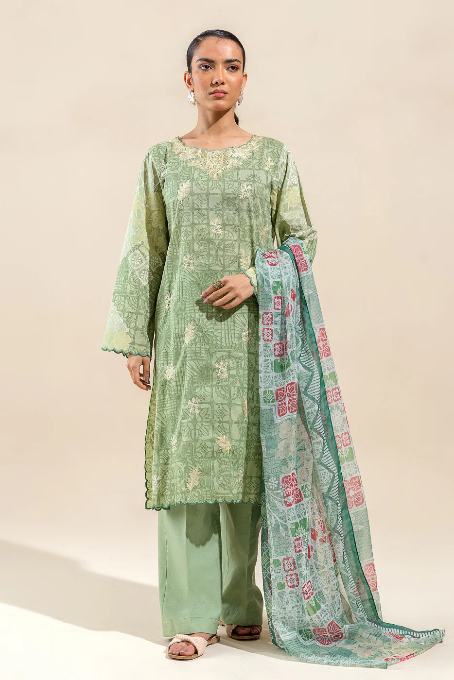 3 PIECE EMBROIDERED LAWN SUIT-SAGE PEARL (UNSTITCHED) - Image 6