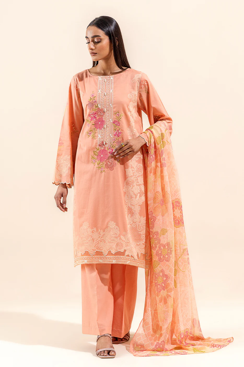 3 PIECE EMBROIDERED LAWN SUIT-BLUSH BLOOM (UNSTITCHED) - Image 5
