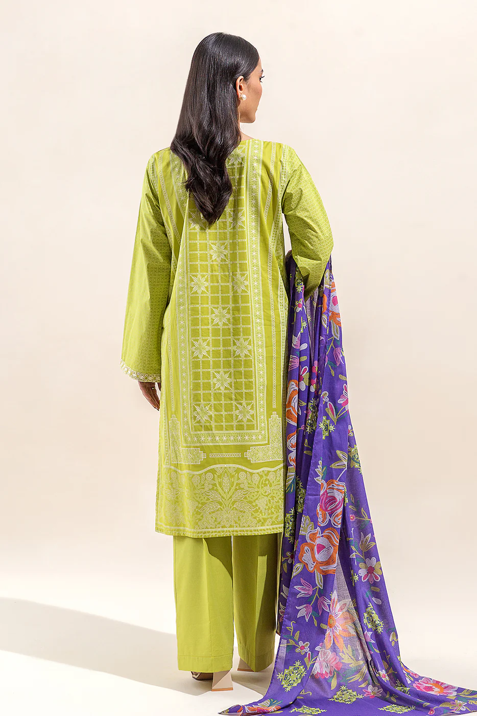 3 PIECE EMBROIDERED LAWN SUIT-WILD LIME (UNSTITCHED) - Image 5