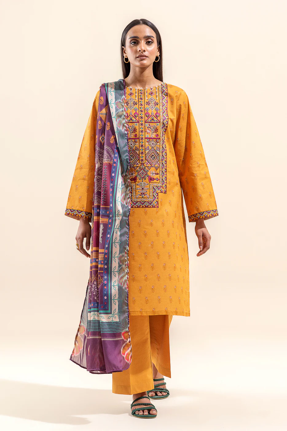 3 PIECE EMBROIDERED LAWN SUIT-SAFFRON GLORY (UNSTITCHED) - Image 2