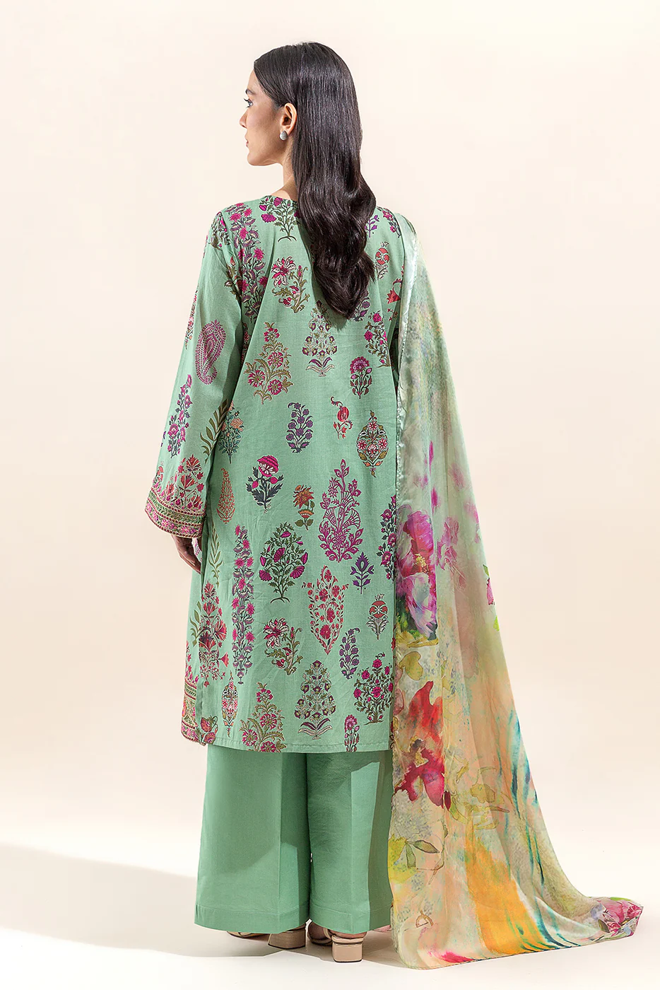3 PIECE EMBROIDERED LAWN SUIT-DUSKY JADE (UNSTITCHED) - Image 5