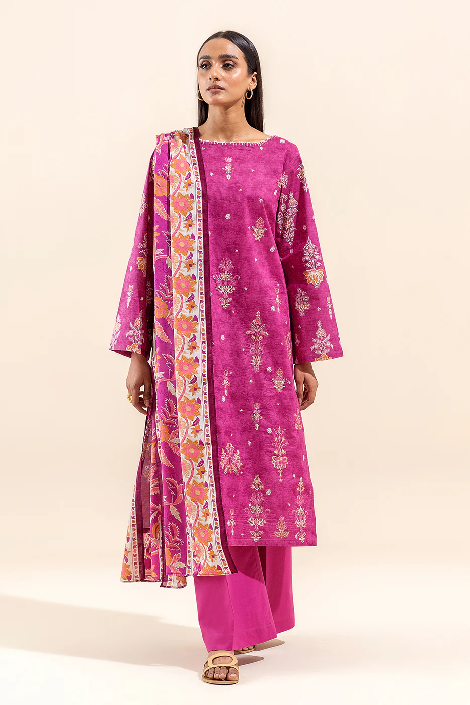 3 PIECE EMBROIDERED LAWN SUIT-FUSHIA DREAM (UNSTITCHED) - Image 2