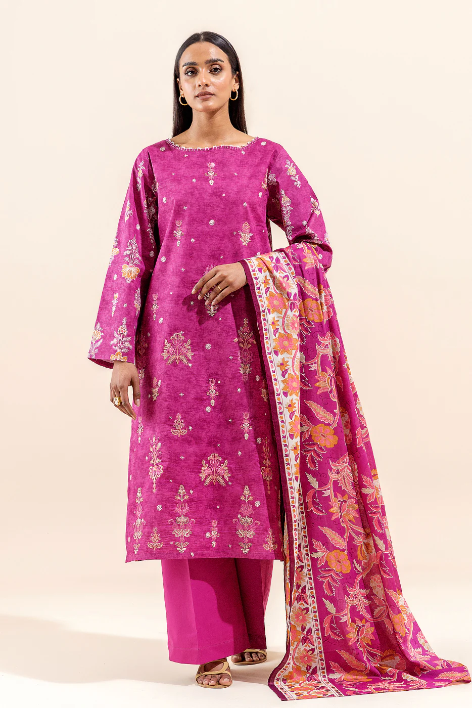3 PIECE EMBROIDERED LAWN SUIT-FUSHIA DREAM (UNSTITCHED) - Image 6