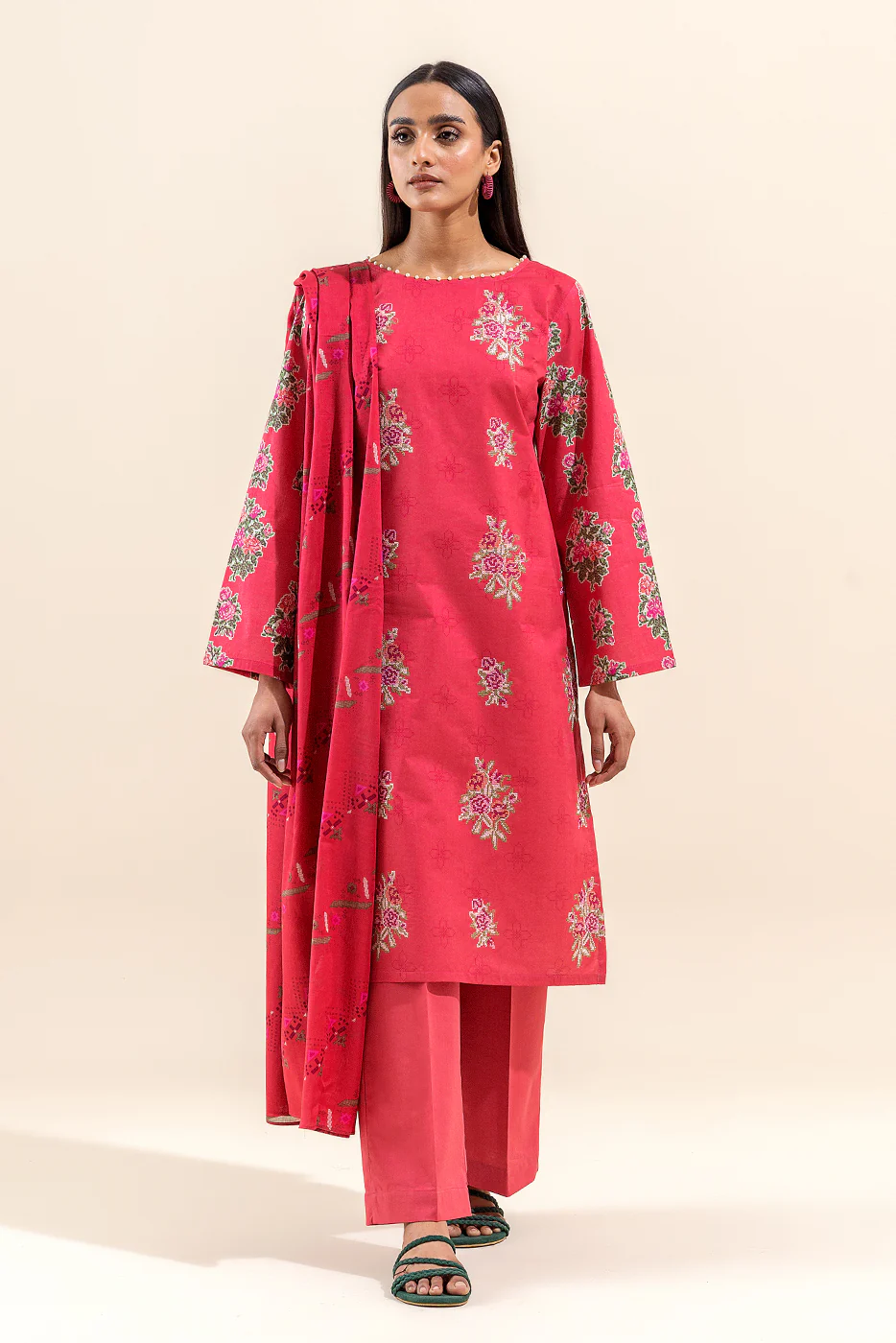 3 PIECE EMBROIDERED LAWN SUIT-FLORAISON BLAZE (UNSTITCHED) - Image 2