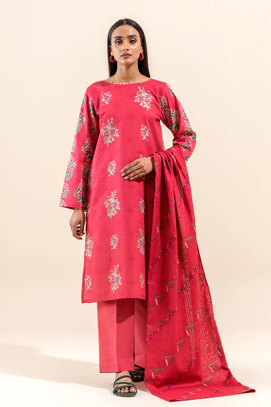 3 PIECE EMBROIDERED LAWN SUIT-FLORAISON BLAZE (UNSTITCHED) - Image 6