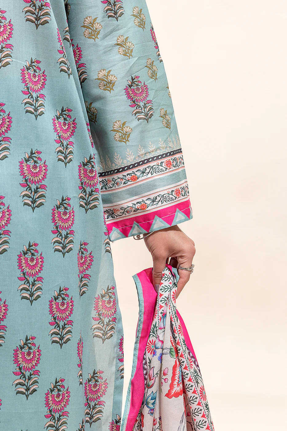 3 PIECE PRINTED LAWN SUIT-MIST GREEN (UNSTITCHED) - Image 3