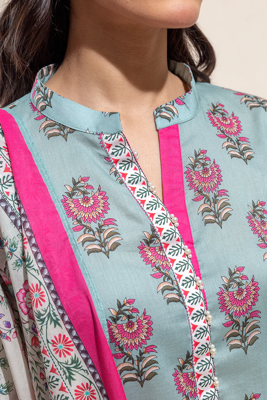 3 PIECE PRINTED LAWN SUIT-MIST GREEN (UNSTITCHED) - Image 4