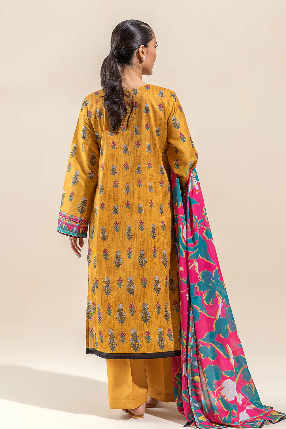 3 PIECE PRINTED LAWN SUIT-YELLOW VOYAGE (UNSTITCHED) - Image 5