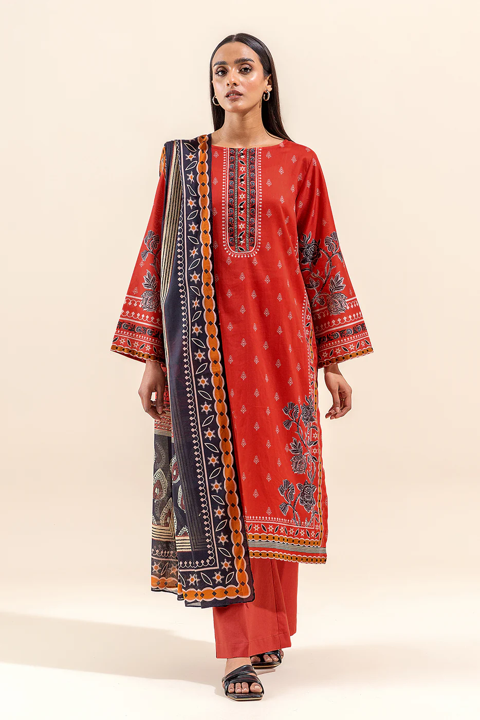 3 PIECE PRINTED LAWN SUIT-CORAL DIVINITY (UNSTITCHED) - Image 2