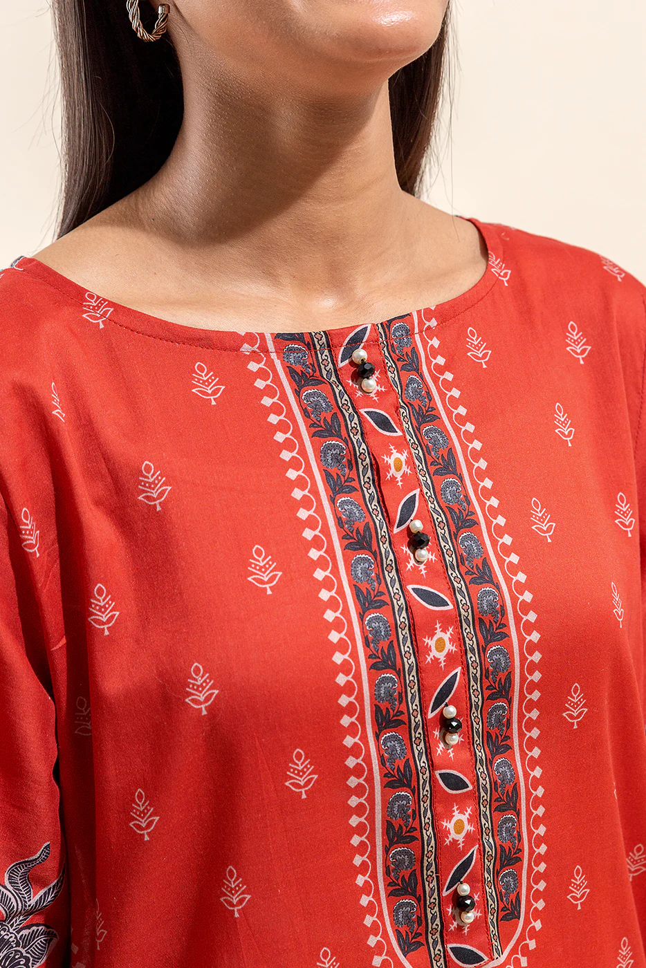 3 PIECE PRINTED LAWN SUIT-CORAL DIVINITY (UNSTITCHED) - Image 4