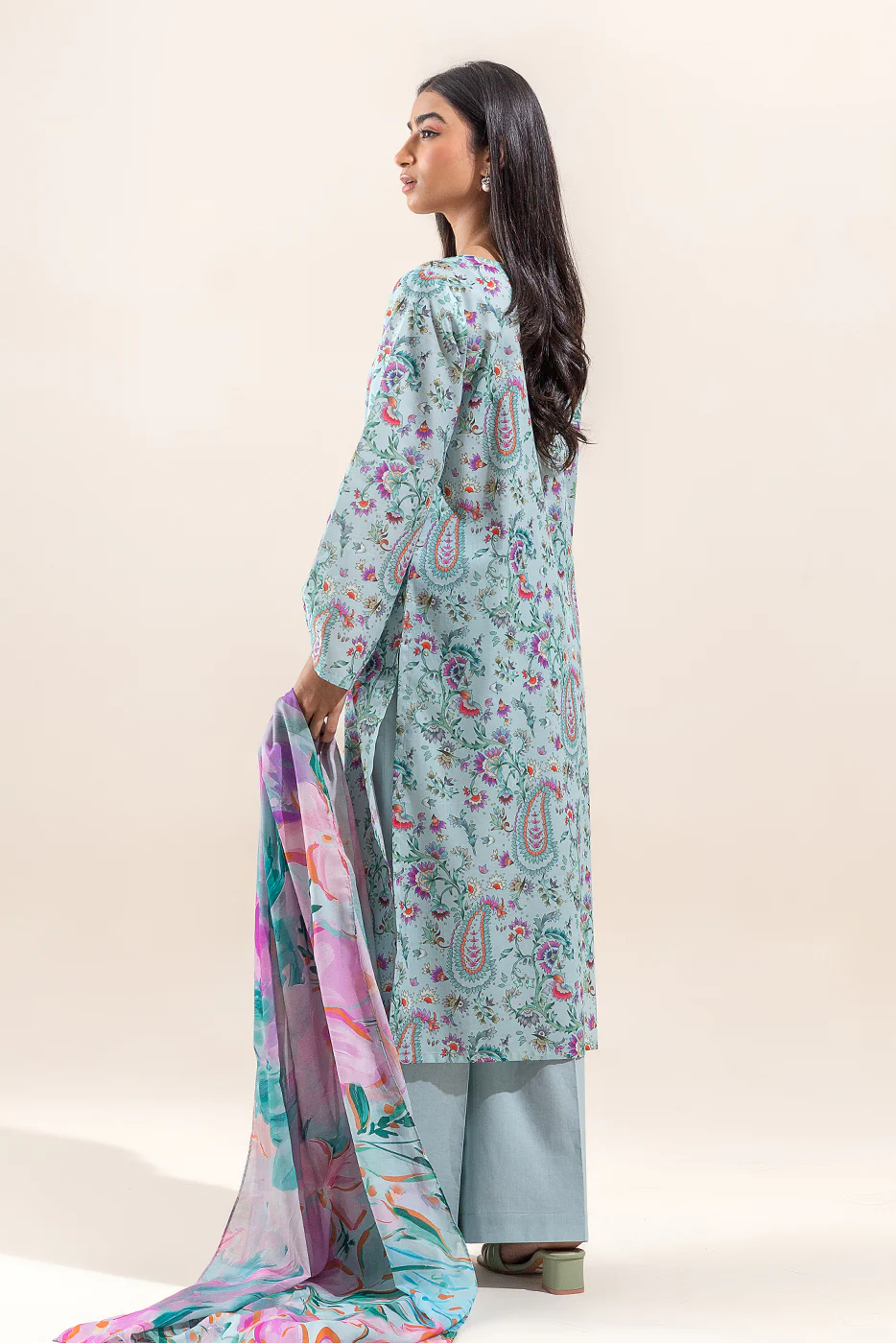 3 PIECE PRINTED LAWN SUIT-GREY MIST (UNSTITCHED) - Image 5