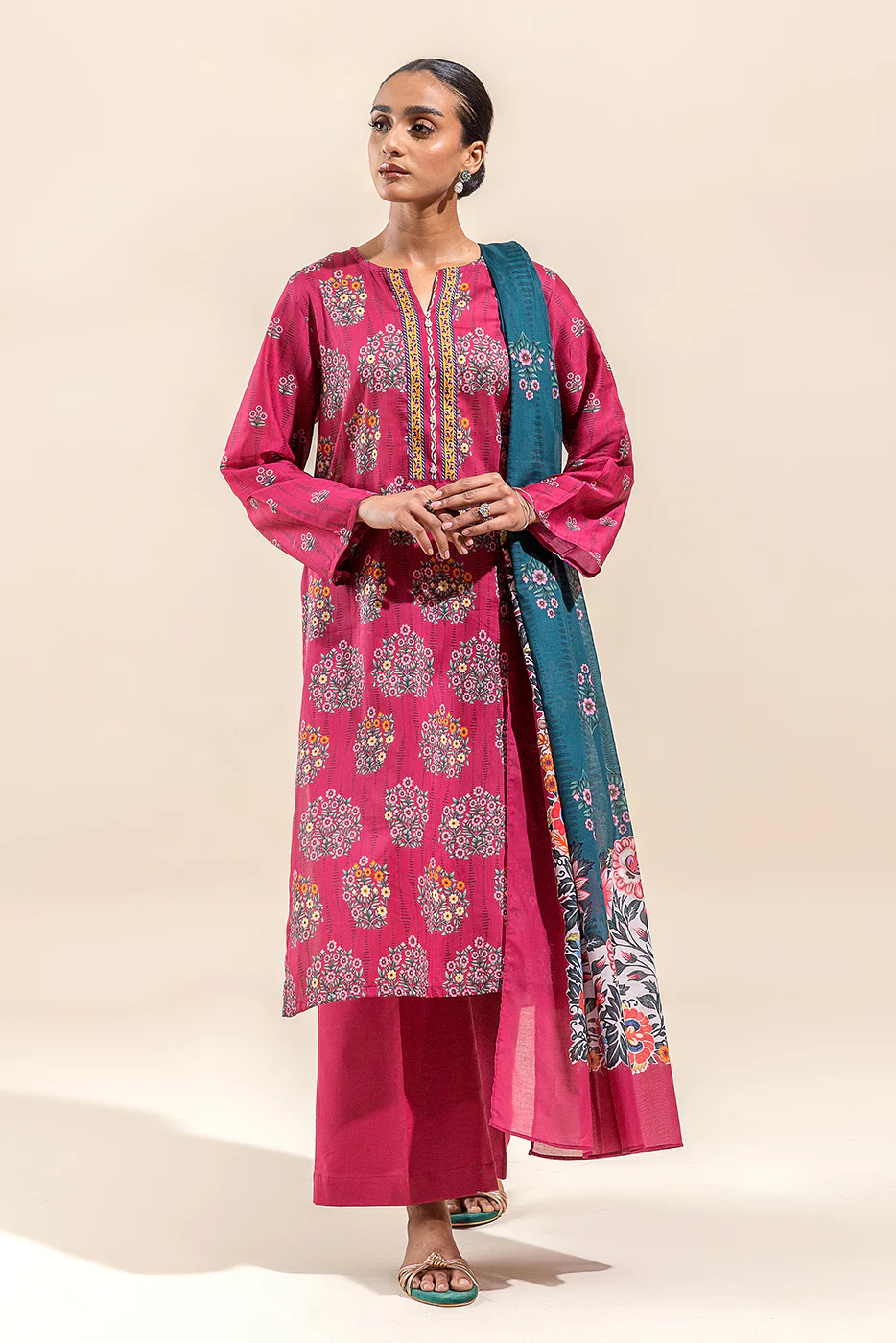 3 PIECE PRINTED LAWN SUIT-ROSETTE DAWN (UNSTITCHED) - Image 2