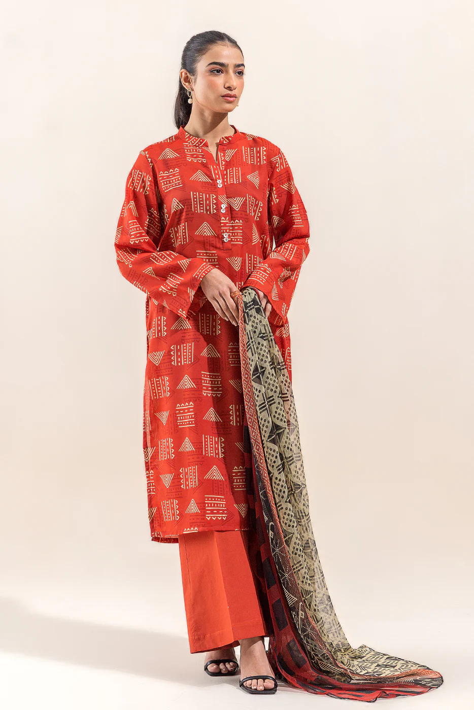 3 PIECE PRINTED LAWN SUIT-TANGERINE FUN (UNSTITCHED) - Image 2