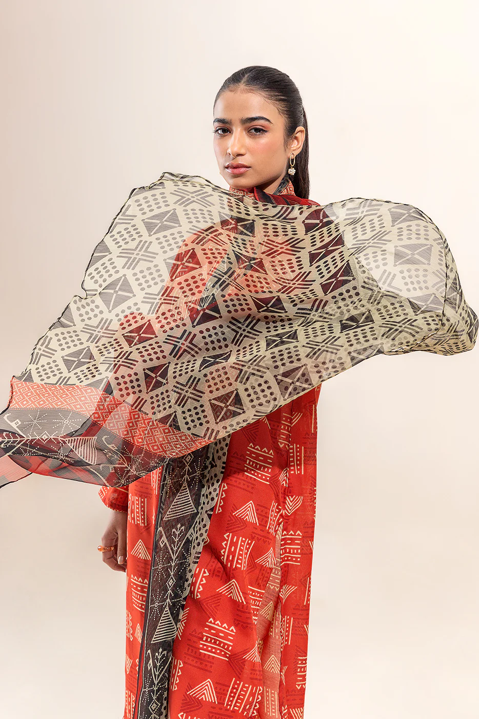 3 PIECE PRINTED LAWN SUIT-TANGERINE FUN (UNSTITCHED) - Image 3