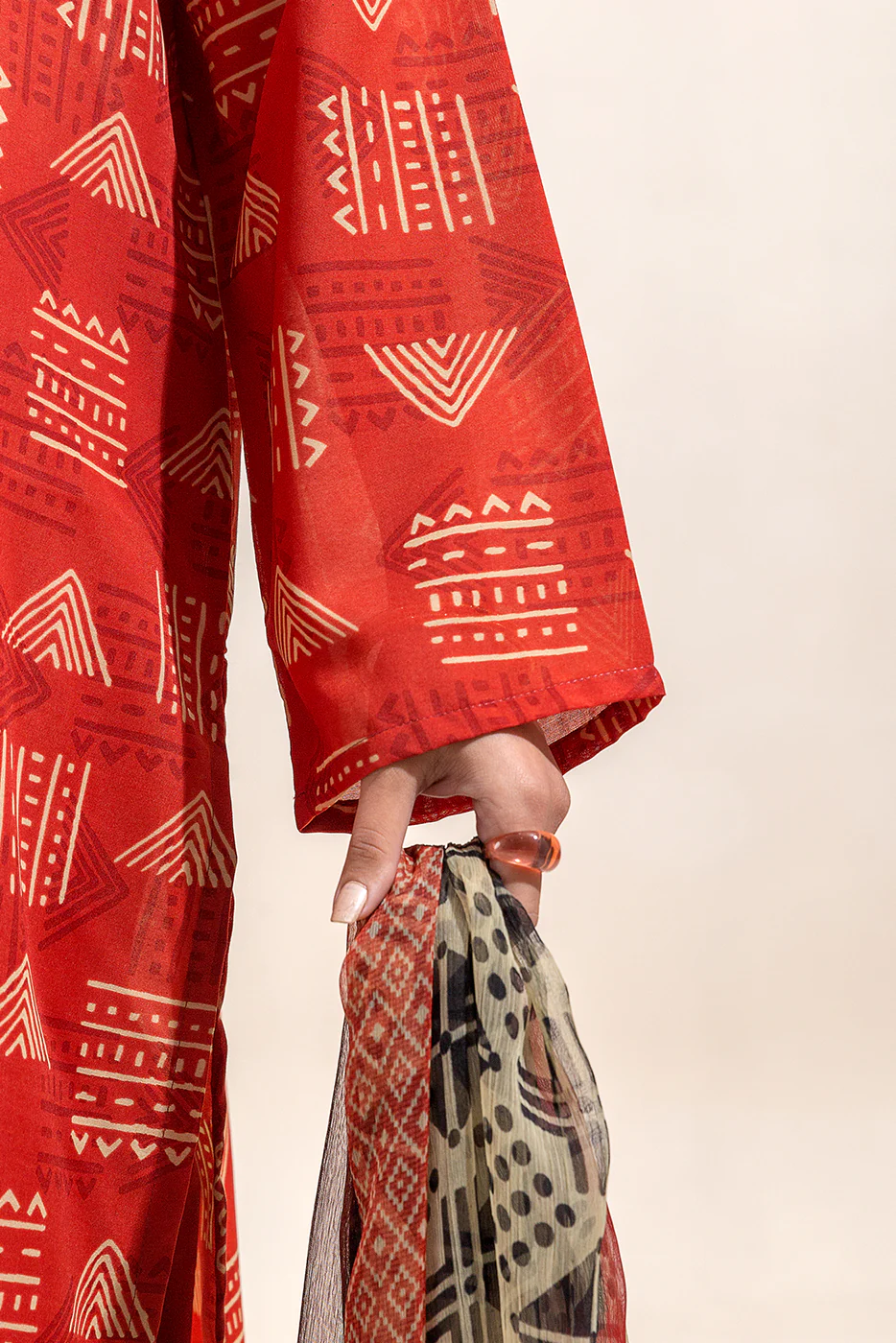 3 PIECE PRINTED LAWN SUIT-TANGERINE FUN (UNSTITCHED) - Image 4