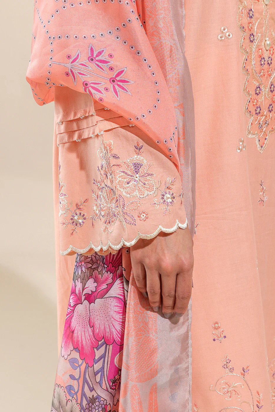 3 PIECE EMBROIDERED LAWN SUIT-CANTALOUPE MUSK (UNSTITCHED) - Image 3