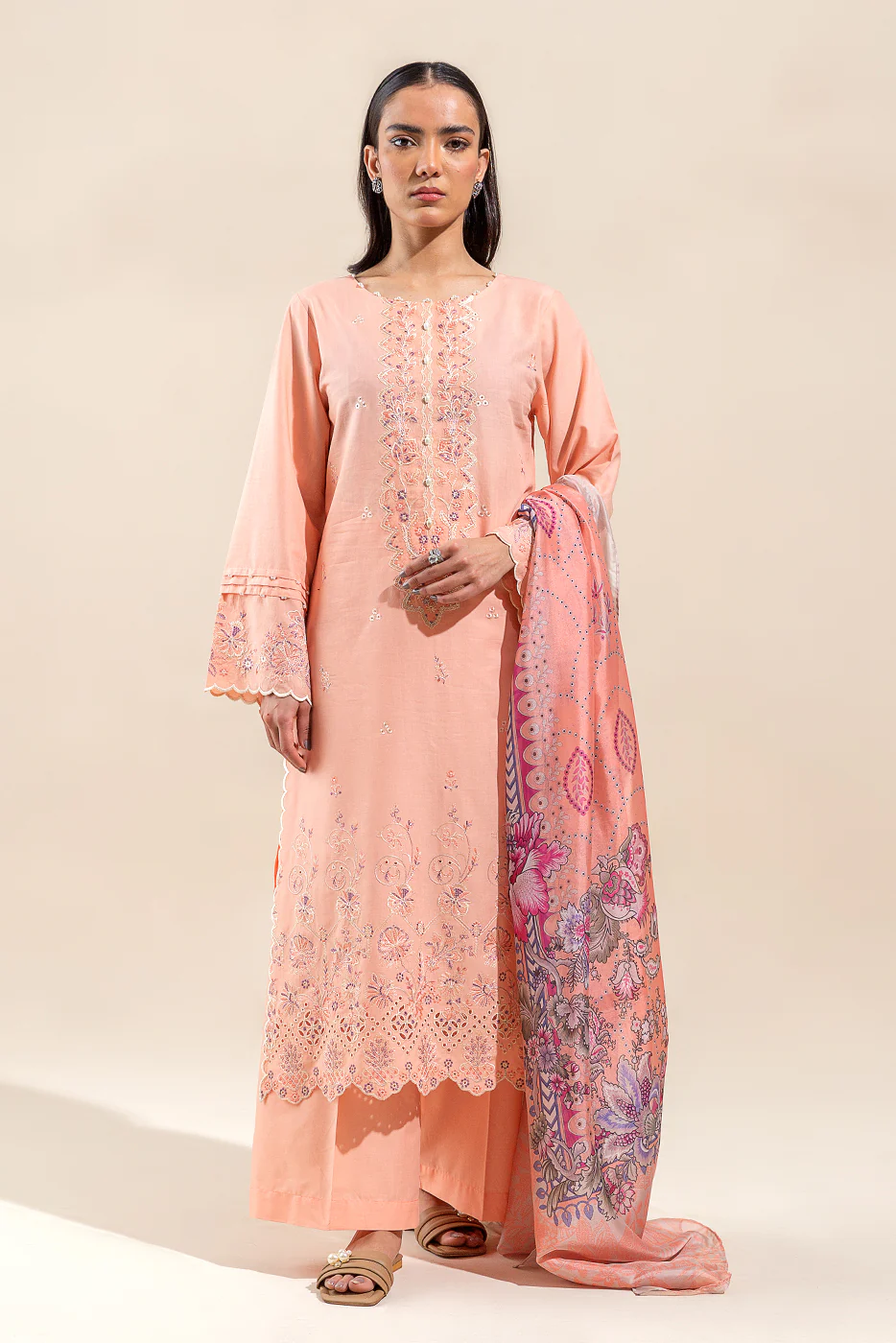 3 PIECE EMBROIDERED LAWN SUIT-CANTALOUPE MUSK (UNSTITCHED) - Image 6