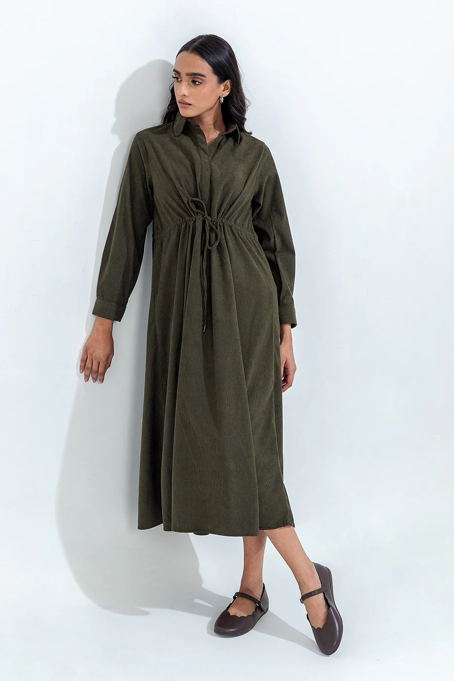 OLIVE GREEN CORDUROY DRESS - Image 2