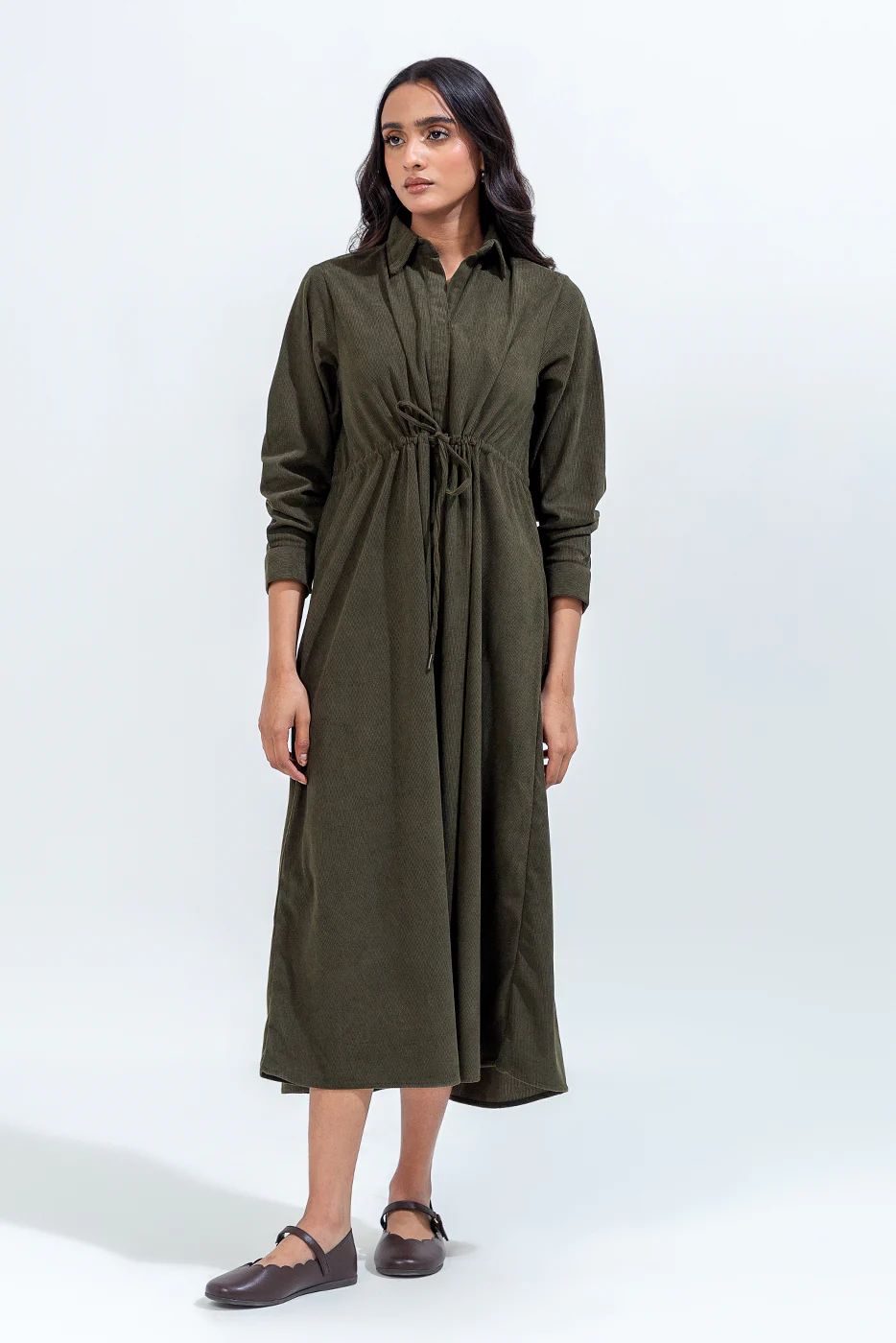 OLIVE GREEN CORDUROY DRESS - Image 3