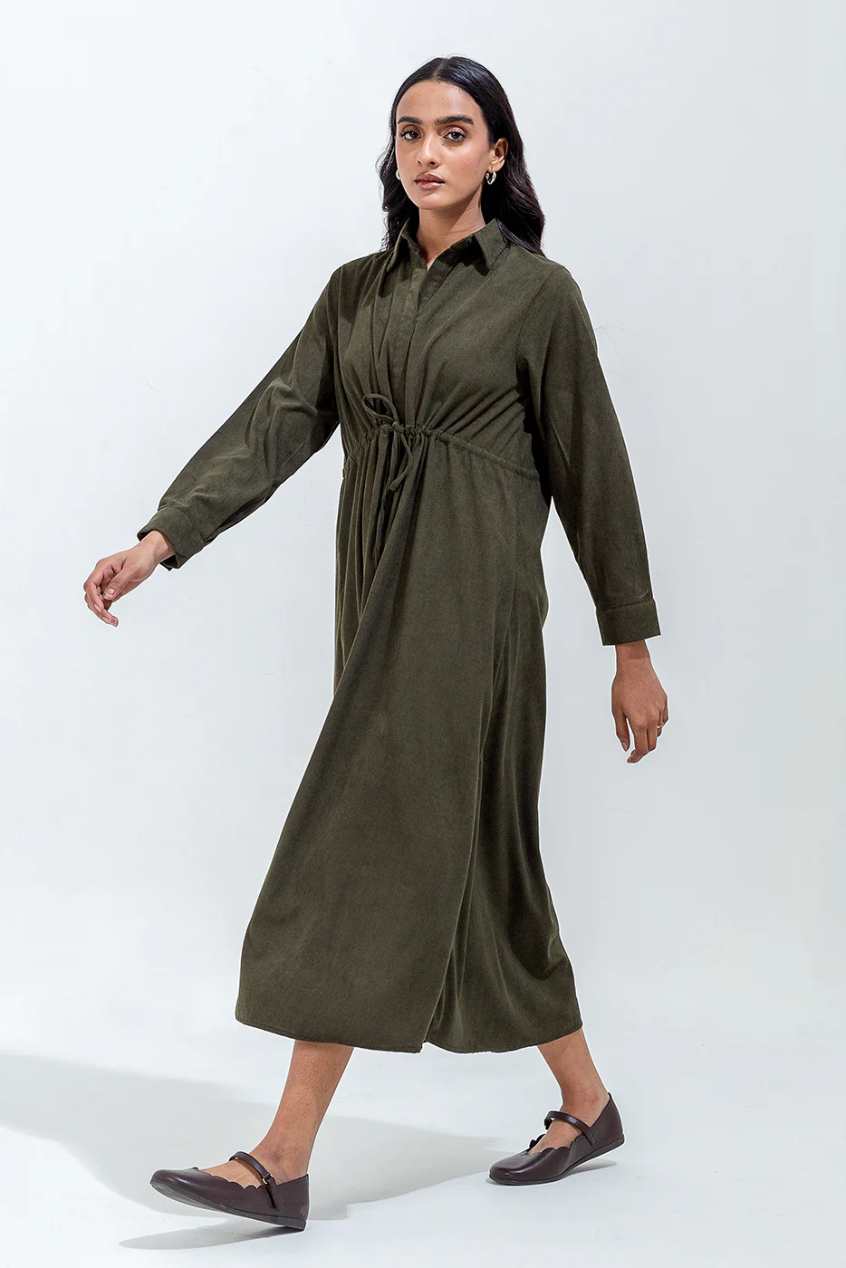 OLIVE GREEN CORDUROY DRESS - Image 4