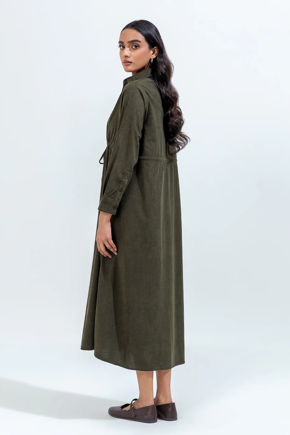 OLIVE GREEN CORDUROY DRESS - Image 5