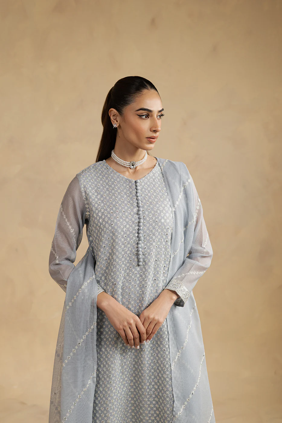 3 PIECE EMBROIDERED COTTON SUIT (LUXURY-PRET) - Image 5