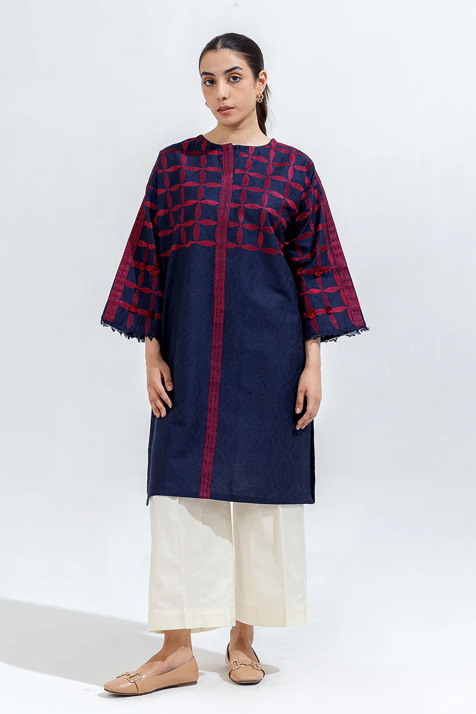 EMBROIDERED CAMBRIC JACQUARD SHIRT (PRET) - Image 2
