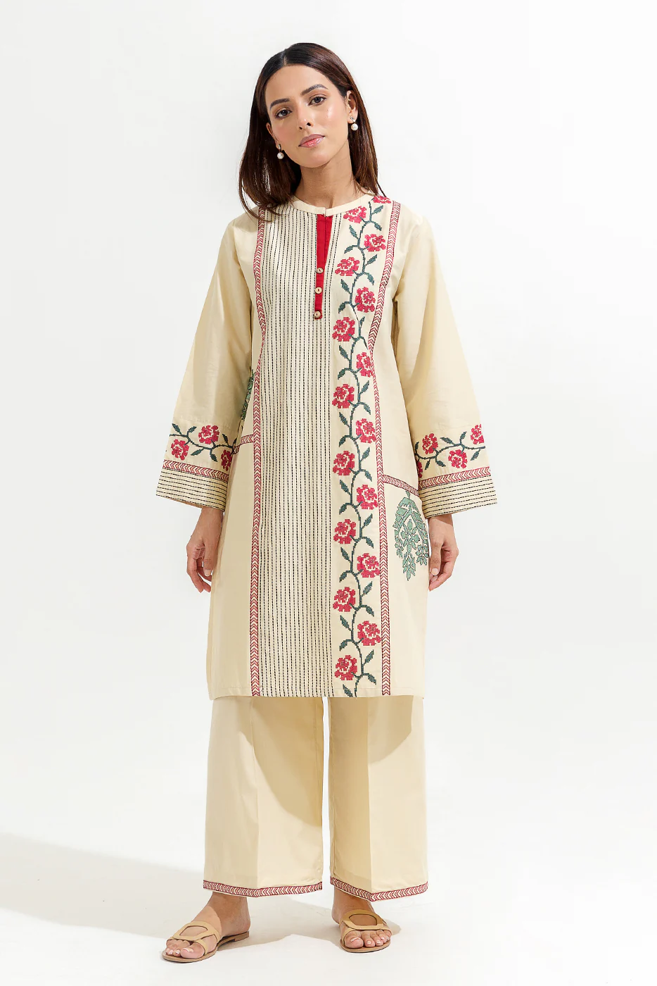 2 PIECE EMBROIDERED CAMBRIC SUIT (PRET) - Image 5
