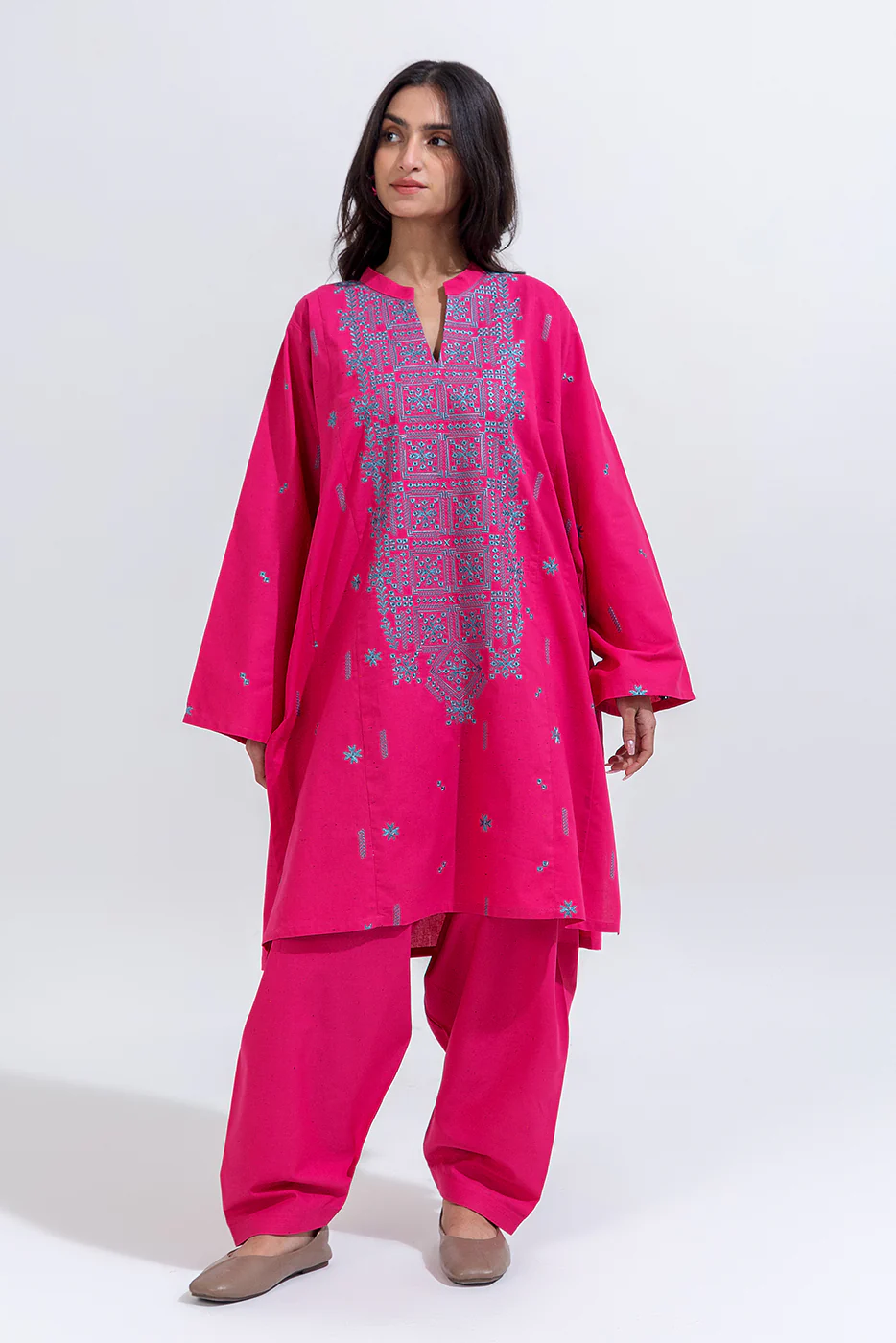 2 PIECE EMBROIDERED CAMBRIC SUIT (PRET) - Image 2