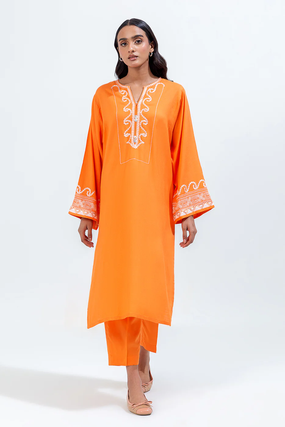 2 PIECE EMBROIDERED VISCOSE SUIT (PRET) - Image 2