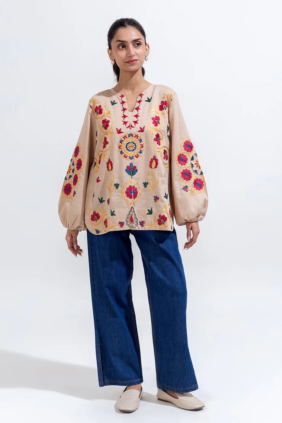 EMBROIDERED KHADDAR TOP (PRET) - Image 2