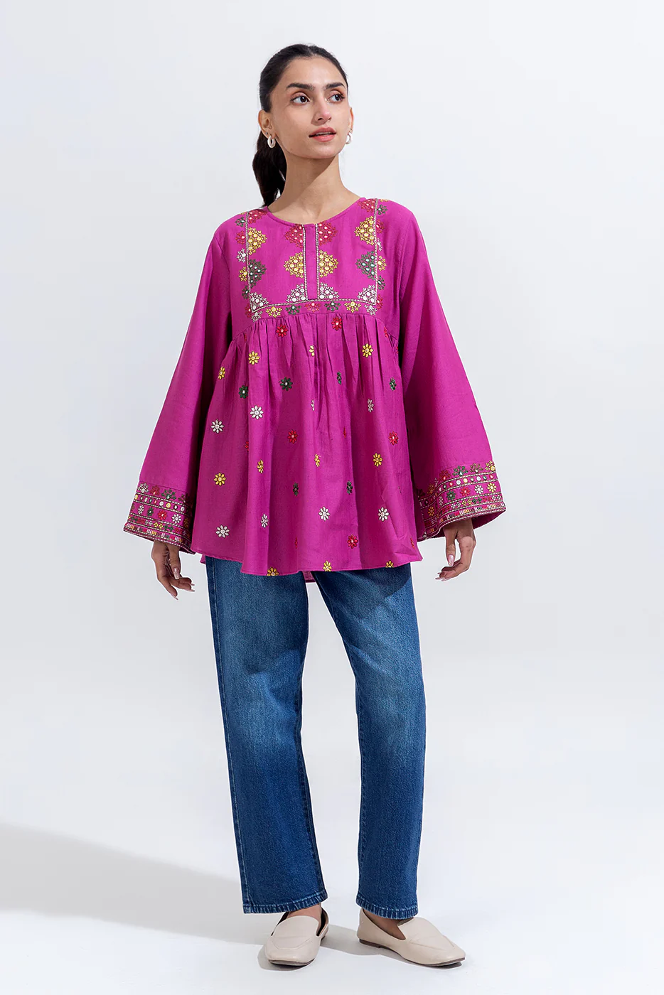 EMBROIDERED KHADDAR TOP (PRET) - Image 2